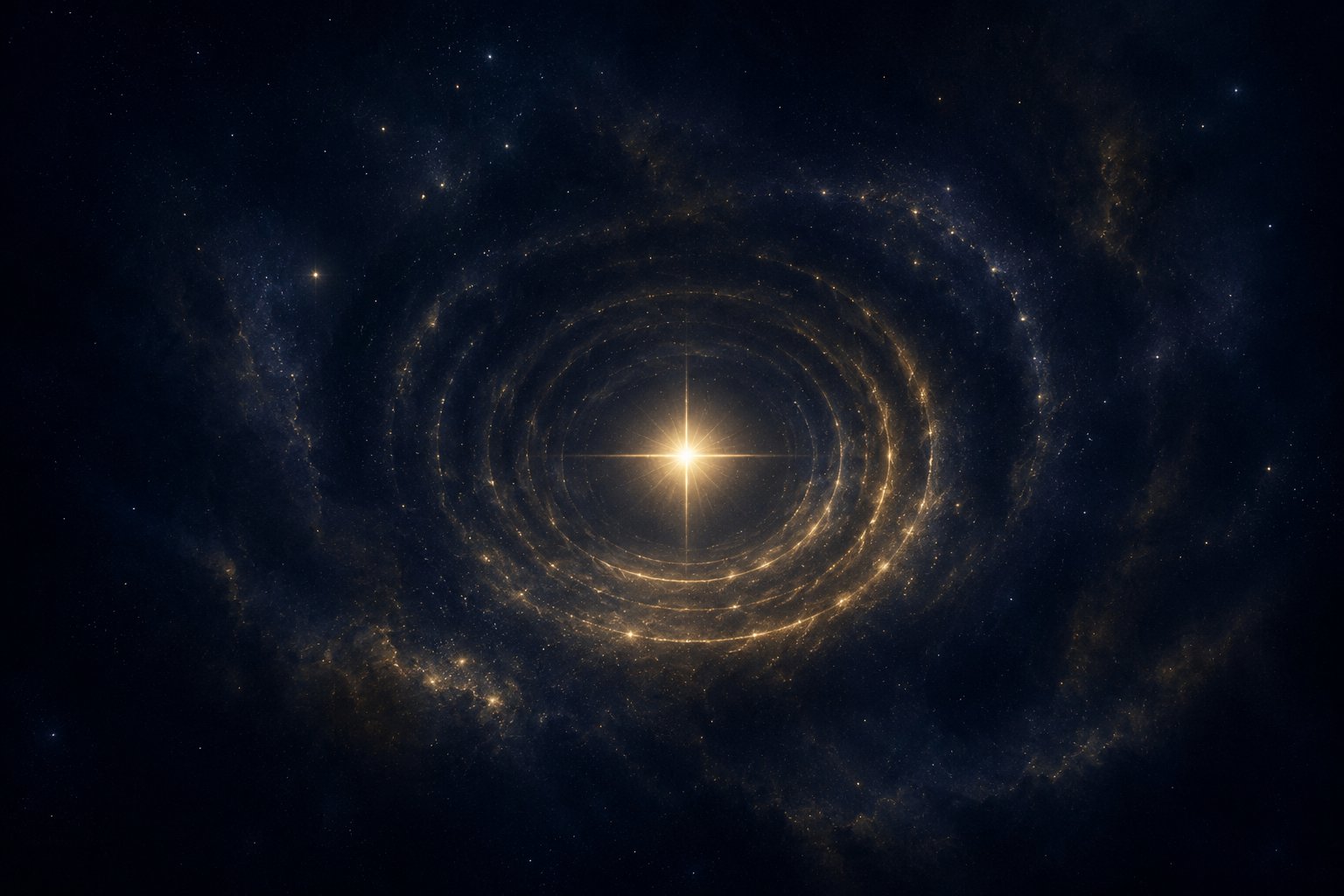 中心の星を軸に金の軌道が広がるイメージ(コンサルティング事業)